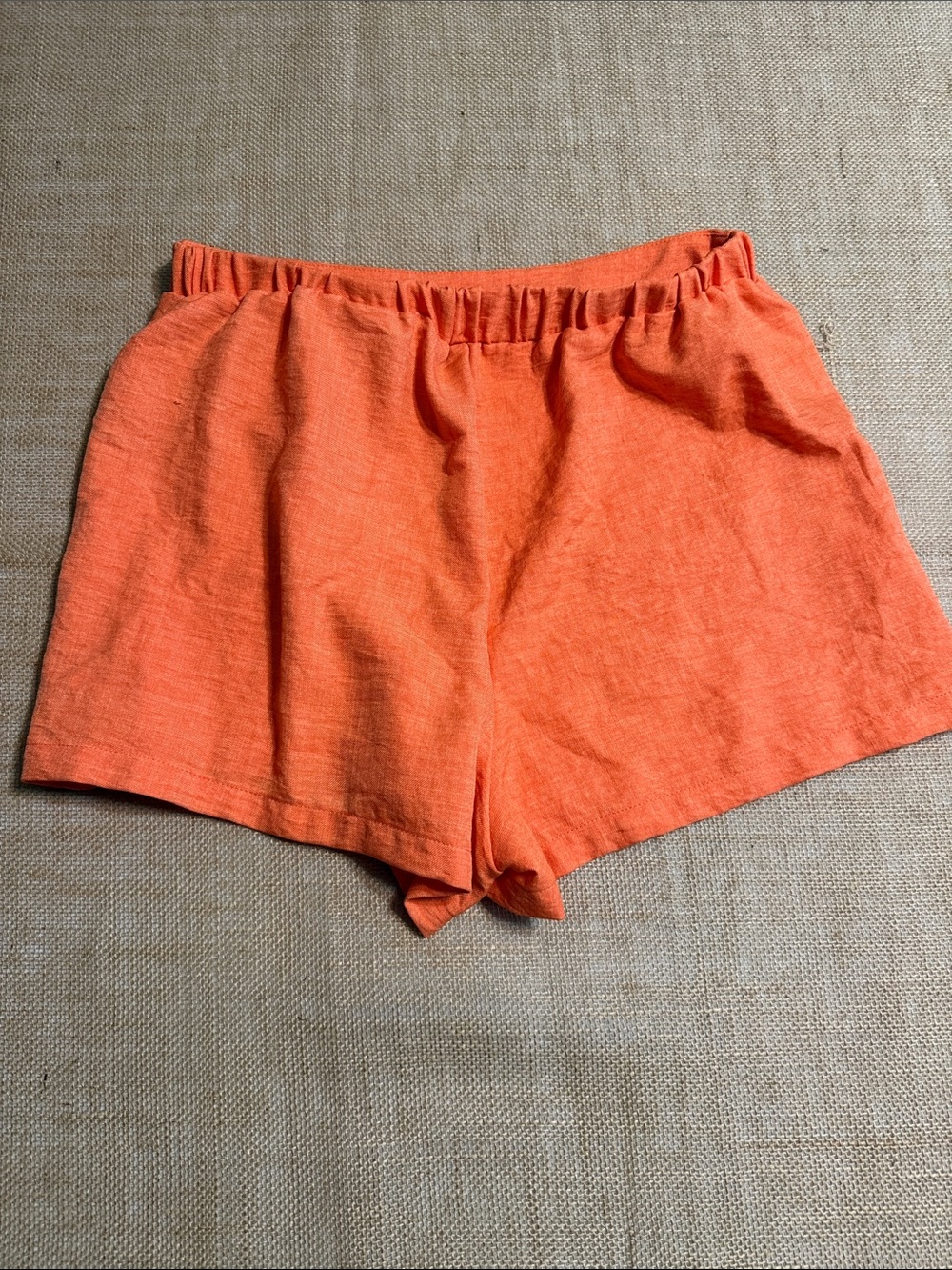SHEIN Bright Orange High Waist Linen-Blend Shorts - Picture 3 of 3